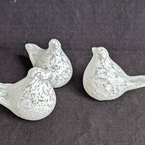 Lot of 3 Crate & Barrel White Speckled Glass Bird Figurine Sculpture Paperweight
